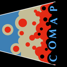 Project logo showing red circles, blue writing "COMAP", on a black background