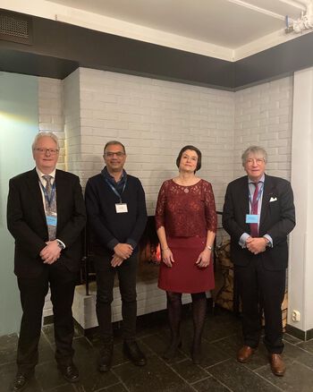 Trond Vidar with three of the invited speakders (from left): A. Ganesan, Joëlle Prunet and Dieter Schinzer.