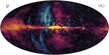 These are images of polarzed light from electrons travelling at relativistic speeds and interacting with the Galaxies magnetic fields.
Credits:&amp;#160;Svalheim et al.&amp;#160;BeyondPlanck XIV. Polarized foreground emission between 30 and 70GHz
