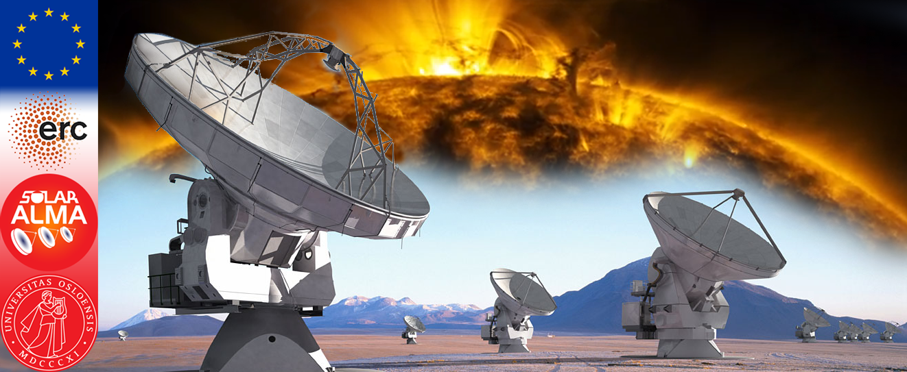 collage image showing the solar atmosphere, ALMA radio antennas