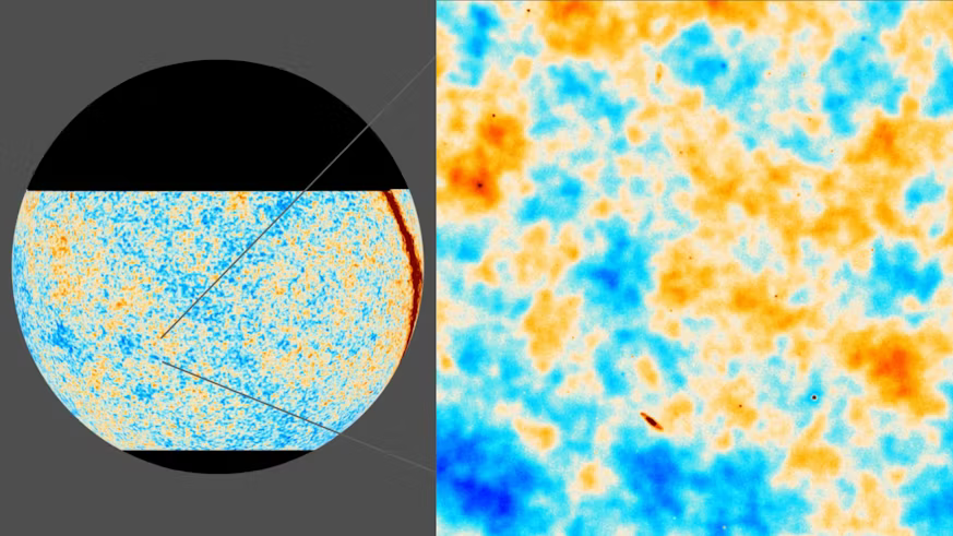 illustration of the latest Cosmic microwave Background radiation as taken by Planck satellite and the Atacama Cosmology Telescope