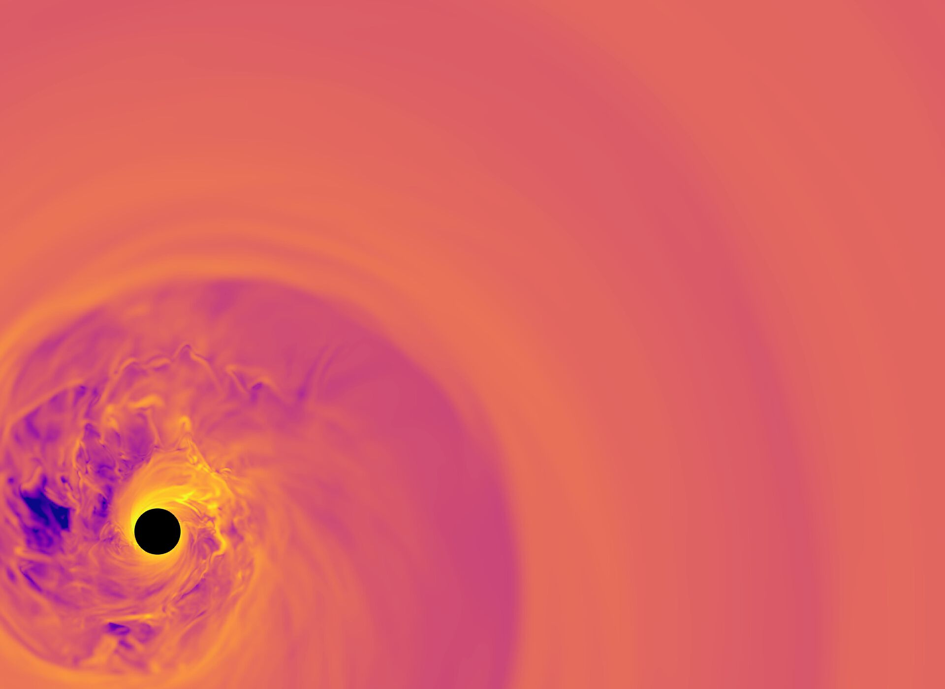 oransje bilde av en simulasjon av gravitasjonsbølger