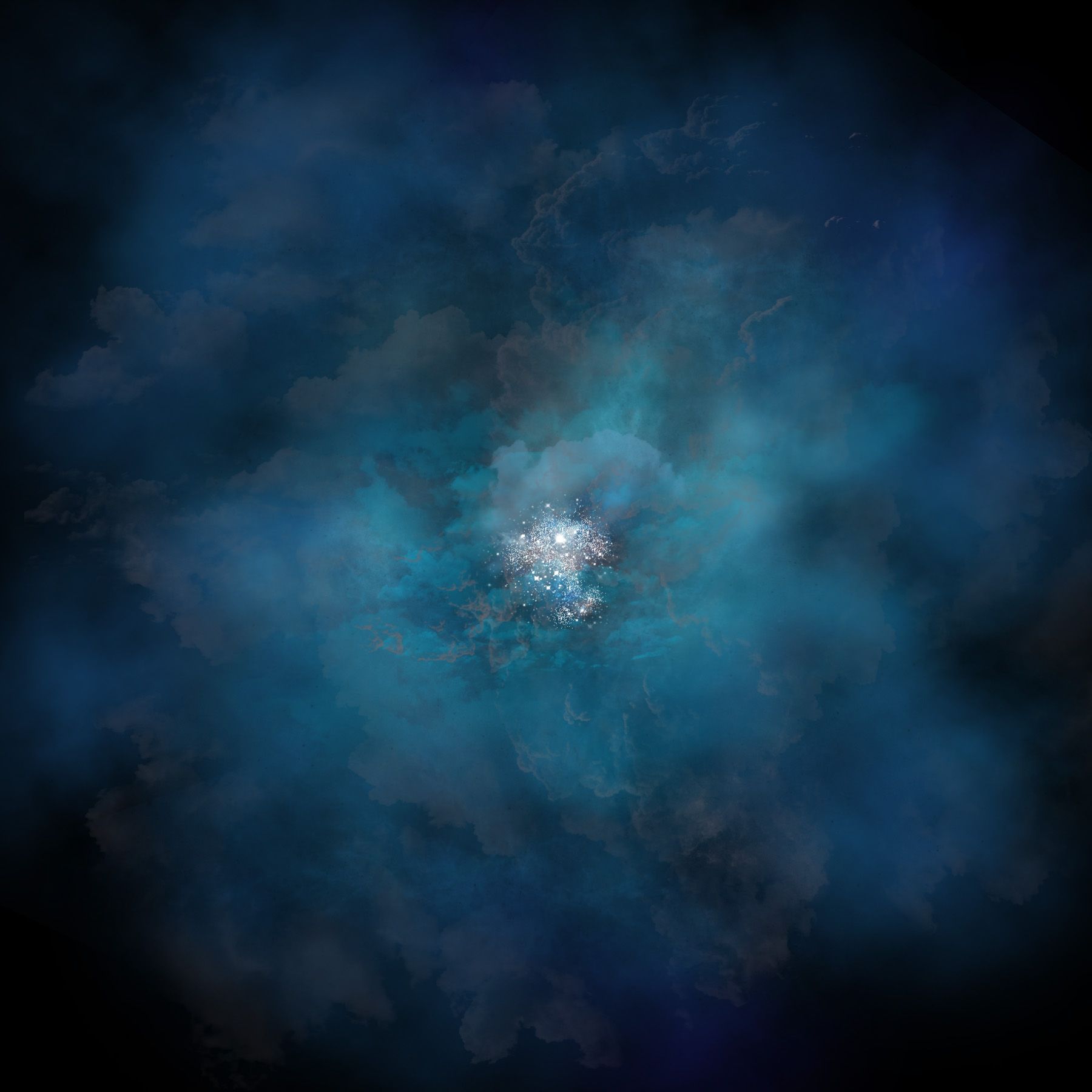 blue halo, cloud with bright stars in the middle