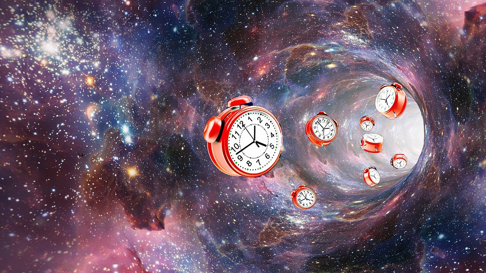 illustration of stars and clocks in space 