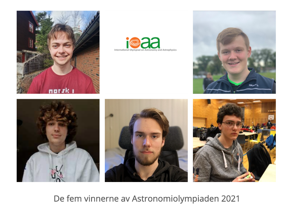 Bilde collage av fem unge gutter, vinnerne av årets astronomiolympiade