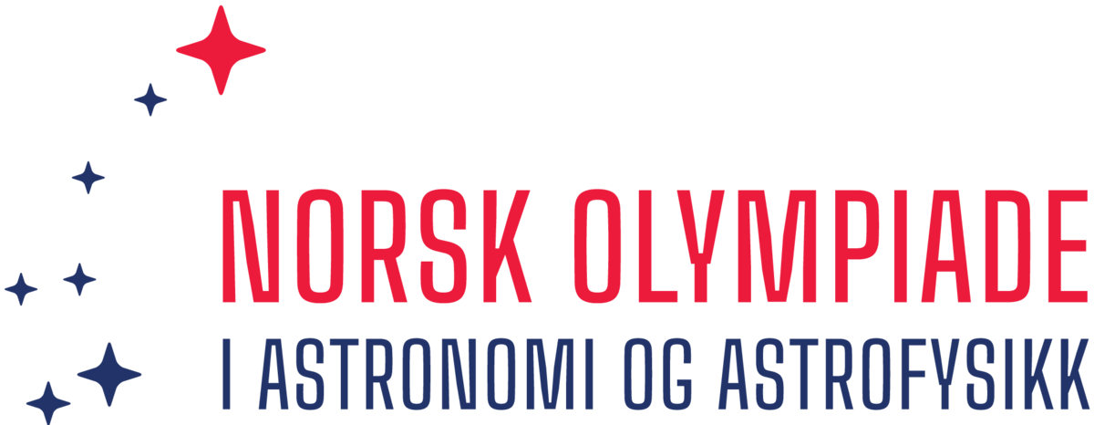 Logo av nasjonale konkurransen med teksten som sier «Norsk Olympiade i astronomi og astrofysikk» på rød og blå farger