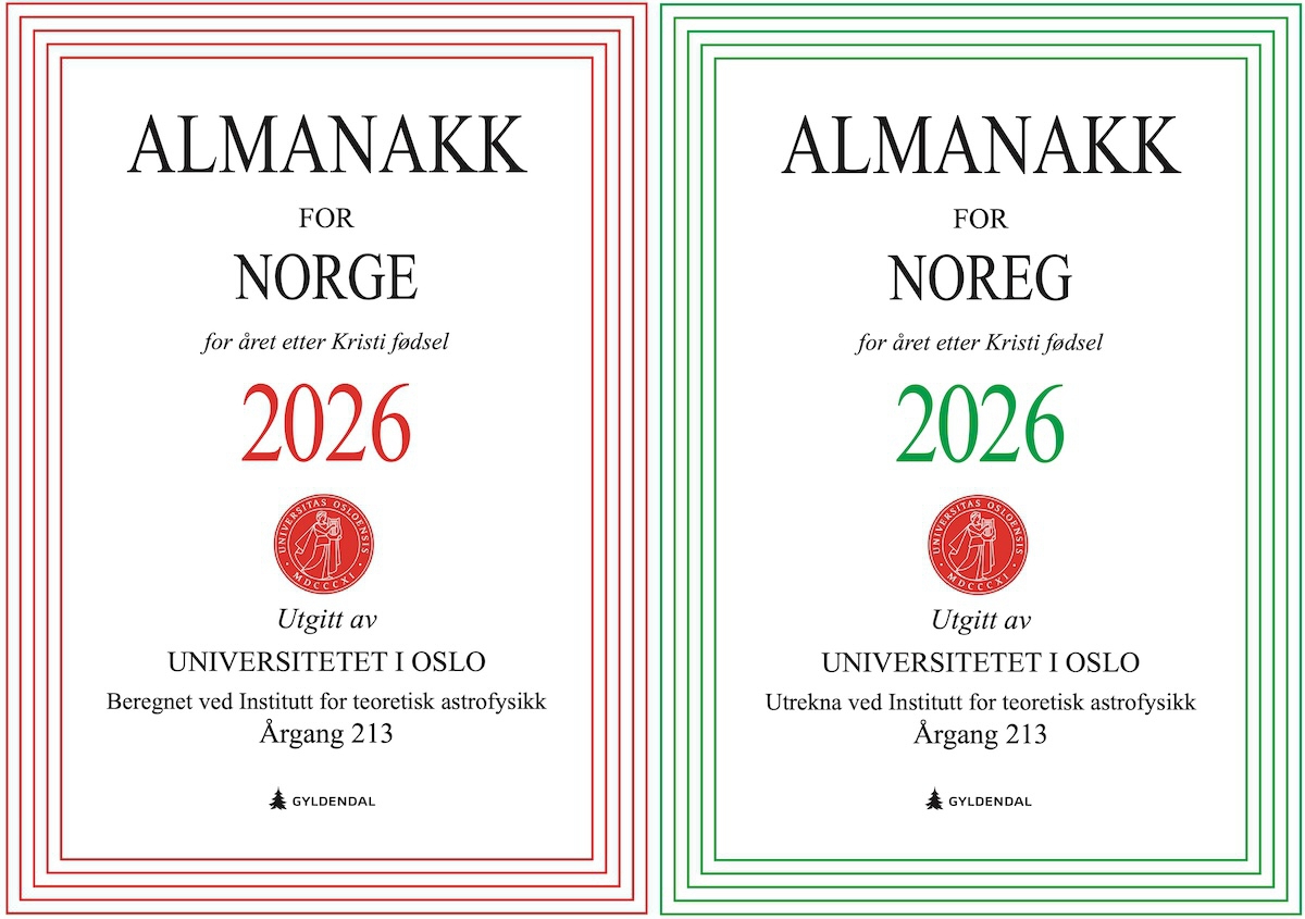 Bildet viser forside til boks Almanakk for Norge 2025