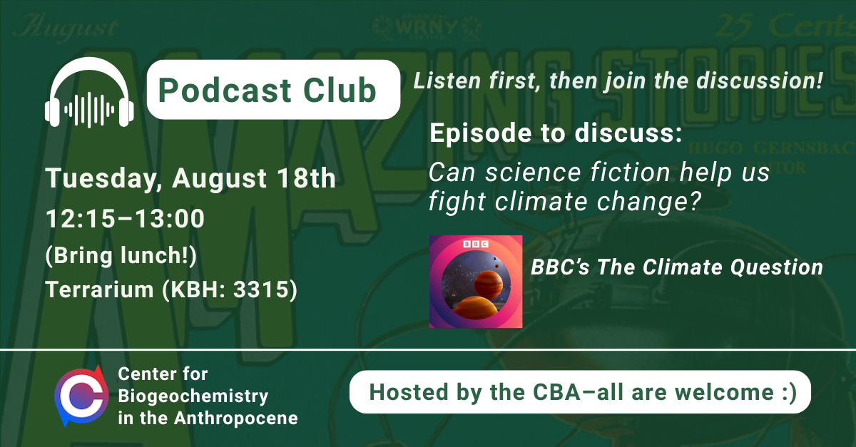Podcast Club Banner - Next Meeting: Tuesday, August 18th at 12:15 in the KBH Terrarium (3315)