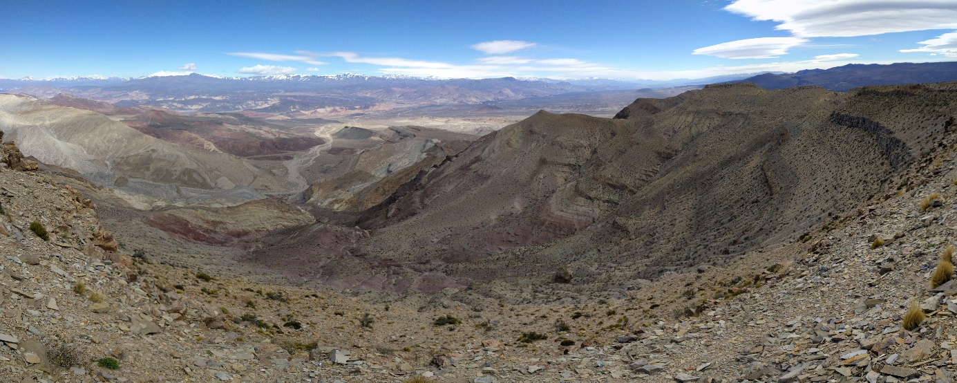 Figure 1. Panorama of the Cara Cura range, with the high peaks of the Andes in the background.
