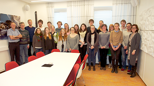 The April 2016 DEEP students with some of the lecturers; Reidar Trønnes, Bernhard Steinberger, Tobias Rolf (three leftmost) and Valerie Maupin (6th from right) and Carmen Gaina (right)  Photo: CEED