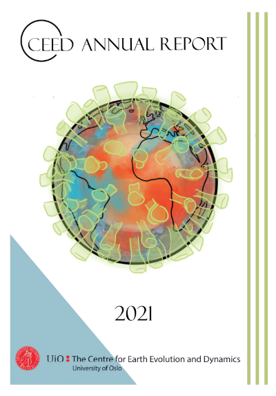 The Annual report 2021 front cover of 2021. Design/figure by Grace Shephard and Trond Helge Torsvik, CEED