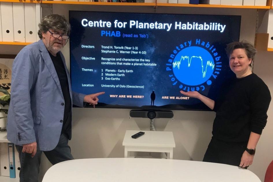 Professorene Trond Torsvik og Stephanie Werner skal lede det nye SFF-senteret Centre for Planetary Habitability. Foto: UiO