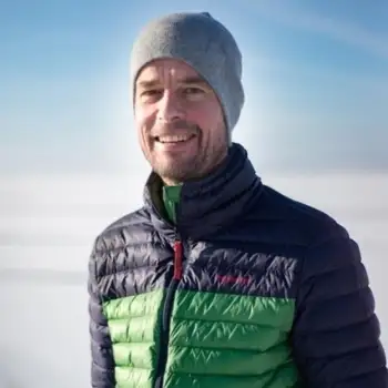 man outside with winter clothes