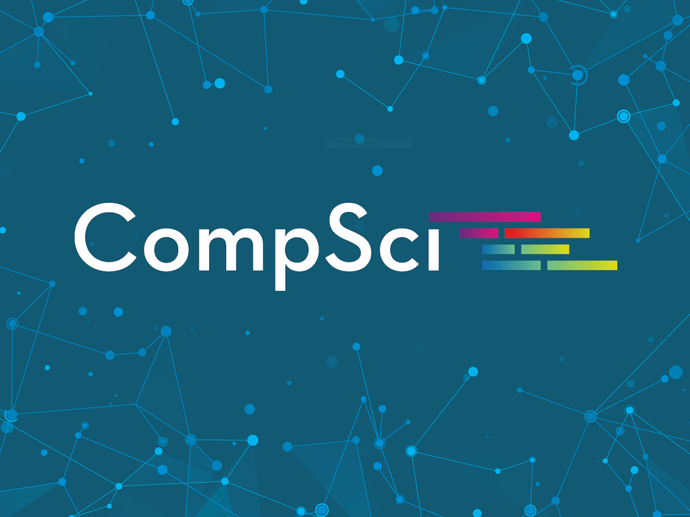 CompSci logo over blue background with connected dots