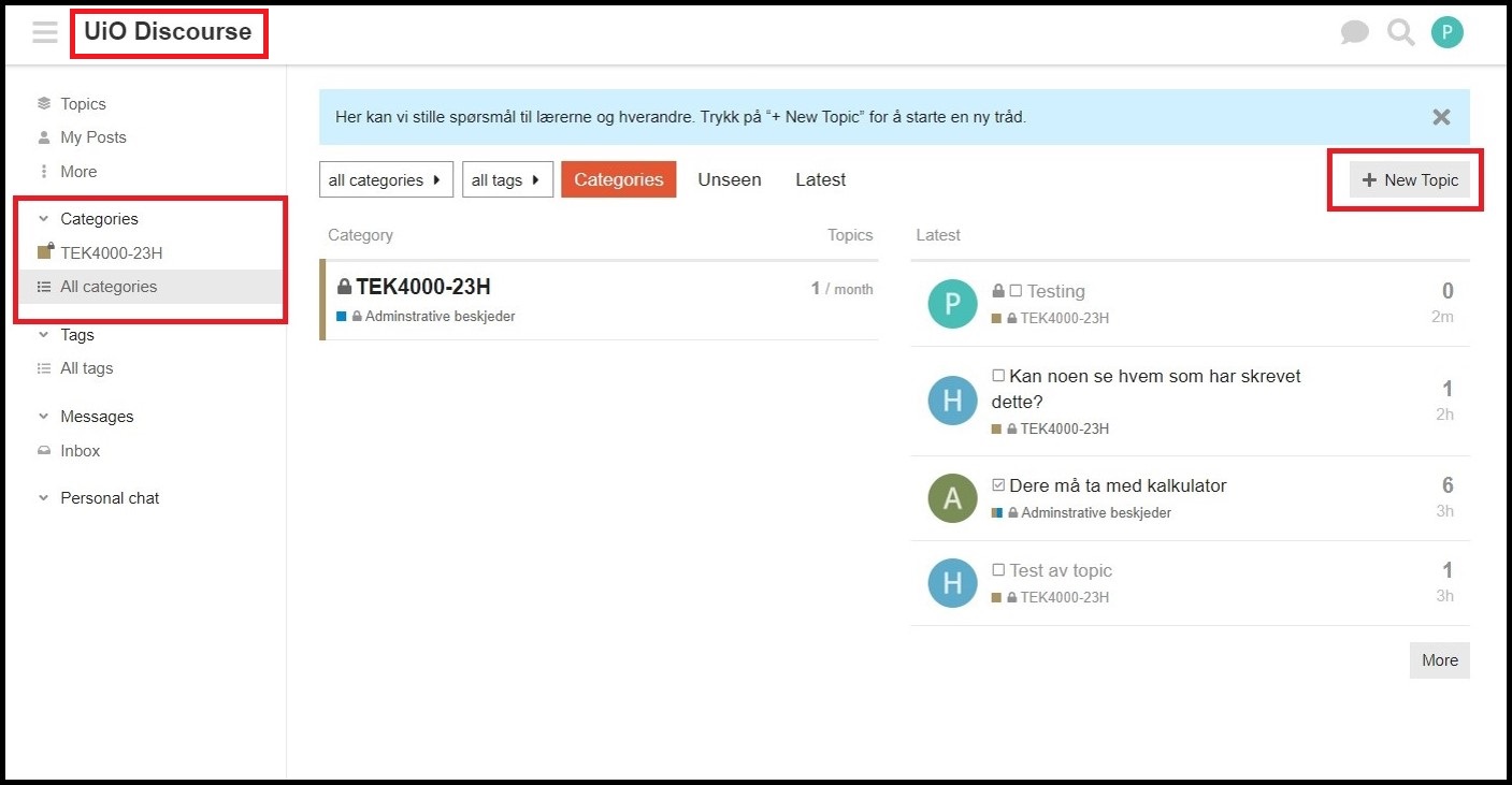 Screenshot on how to navigate between courses and where to click to create a new post