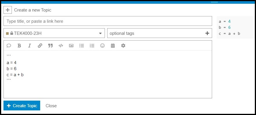 screenshot on how to write longer sections of code within the post editor