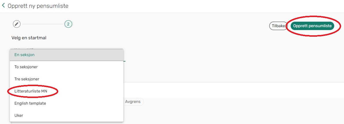 Screenshot of where to find list templates