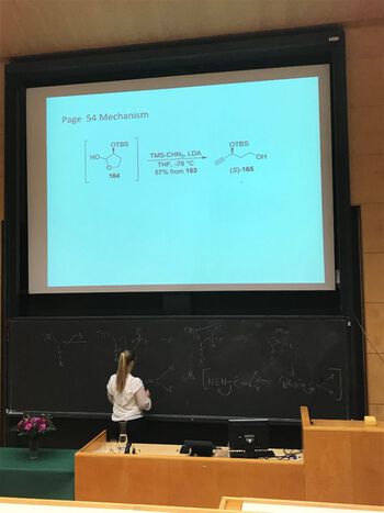 Karoline discussing the mechanism for the Colvin rearrangment.