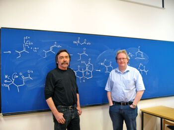 In June 2010, professor Thomas Hudlicky from Brock&amp;#160;University&amp;#160;gave a course in Natural Product synthesis at the University of Oslo. Here he and Trond Vidar poses for the camera.