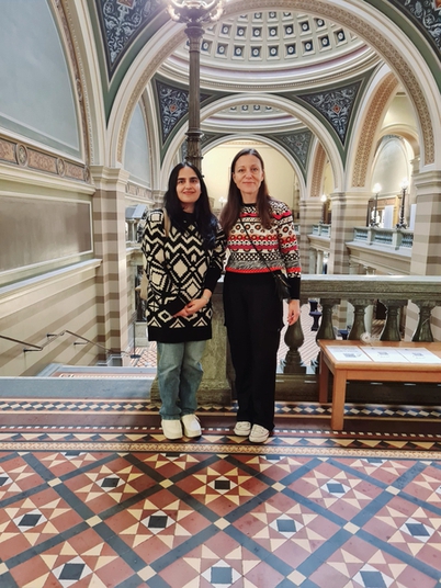 Two women smiling