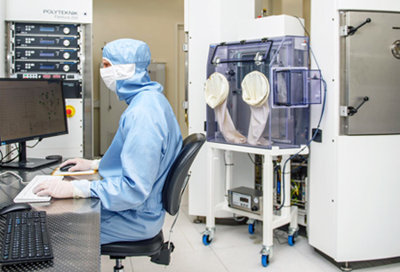 Researcher working inside the cleanroom