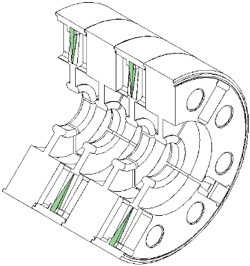 Cutaway mechanical drawing of a CTF3 SICA RF structure
