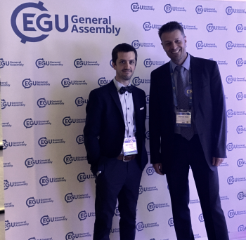 Mathew Domeier (til venstre) og Andreas Kääb på EGU General Assembly 2019 Vienna. Foto: Carmen Gaina