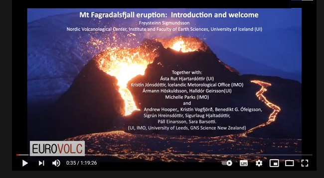 Skjermdump: Mt Fagradalsfjell utbrotet på Iceland:Mt Fagradalsfjell utbrotet: Introduksjon og velkommen til webinar, juni 2021. 