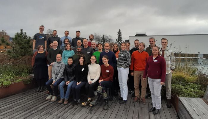 Group photo of the participants of the 3rd Arctic Ocean Dynamics Workshop on the top roof of the Oslo Science Park overlooking Oslo. An unusually large gathering of oceanographers in one picture. Photo: Gunn Kristin Tjoflot/UiO