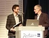 The Toffen Prize 2015 was awarded Henrik Svensen by Tom Bugge, president of the Norwegian Geological Society. Photo: Trond H. Torsvik, CEED