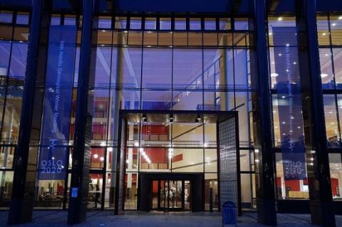 The University of Oslo Library with NGWM-conference banners: Hans Arne Nakrem/UiO