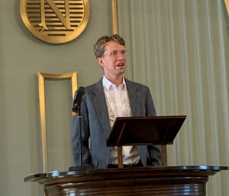 Photo: Fulbright Grantee, Michael Bekken at the welcome reception where all this year's Fulbright candidates to Norway presented themselves. The reception was held 18th August at the Norwegian Nobel Institute, Oslo. Photo: Lena M. Tallaksen