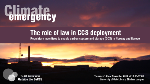Seminar poster: “Outside the BoCCS” seminar – The role of law in CCS deployment.