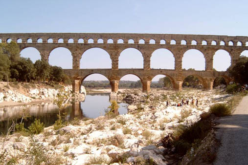 Photo of Pont du Gard August 2013 showing low water flow in the river Gardon in the south of France. Pont du Gard is an aqueduct and bridge from the Roman time. Photo: Henny van Lanen