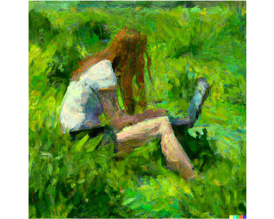 Image may contain: People in nature, Paint, Plant, Grass, Painting.