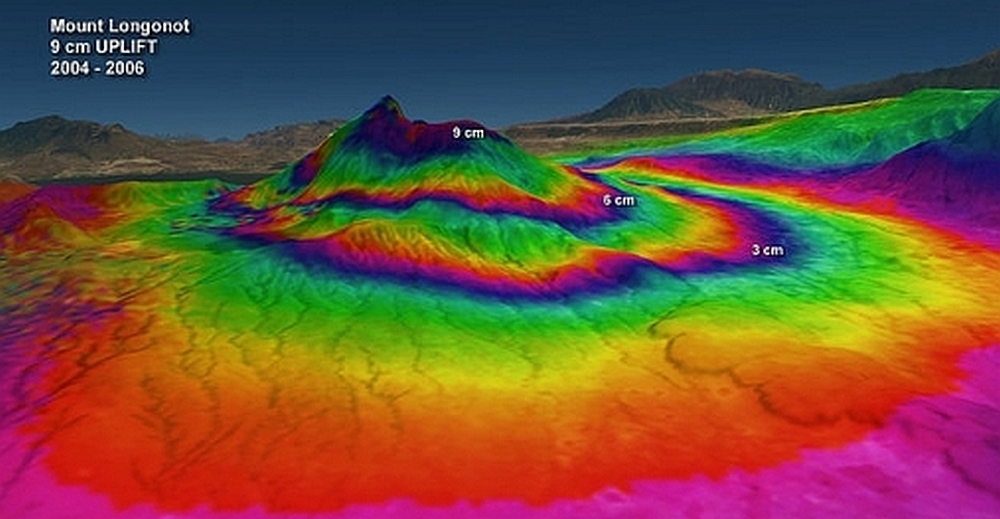 Typical example of InSAR image monitored on a deforming active volcano Mount Longonot, East African rift system.  Illustration/figure: : Ref source www Earth of fire.