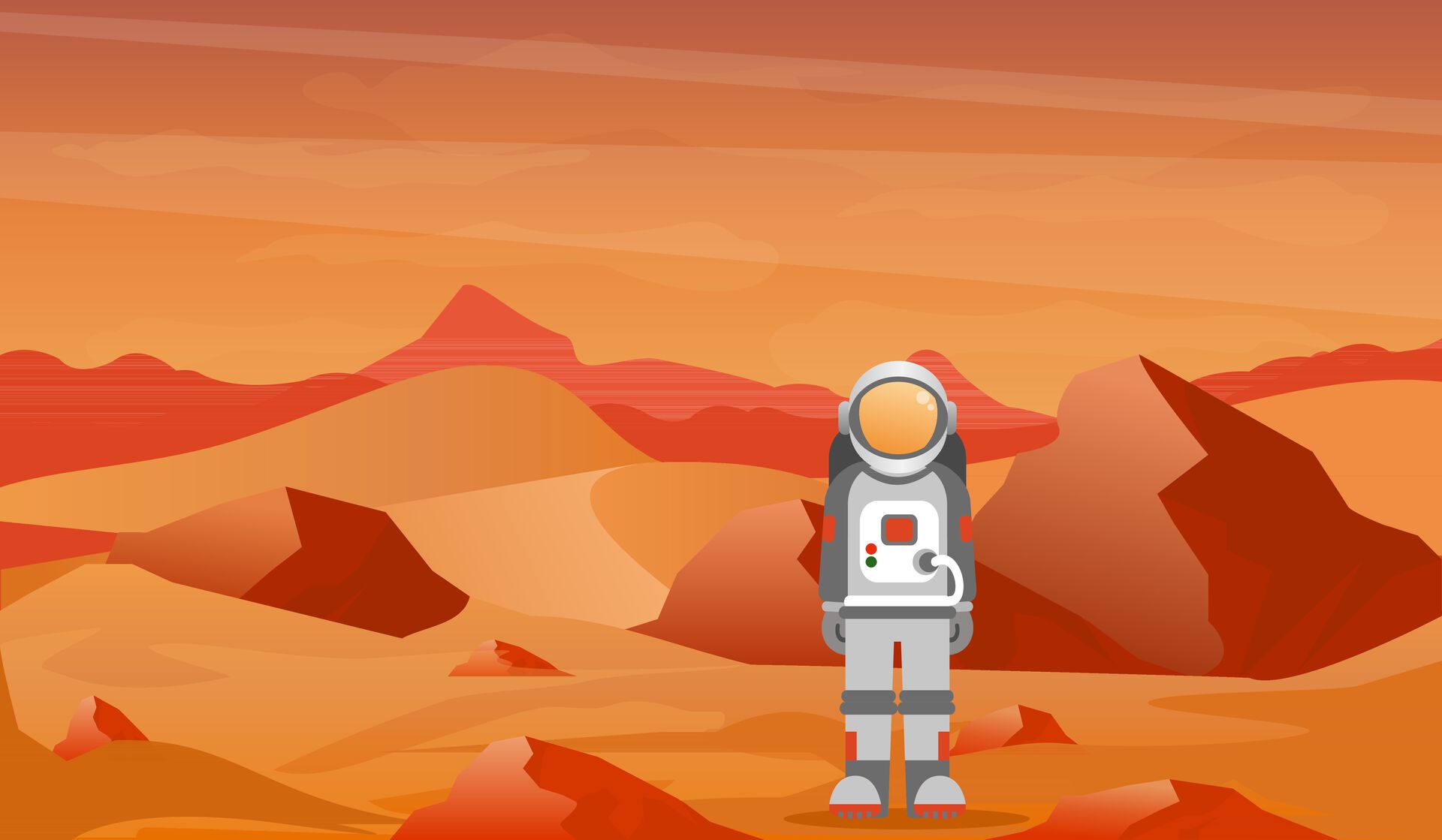 An illustrating image of an astronaut in a spacesuit on Mars`s desert landscape. Illustration: Colourbox.no