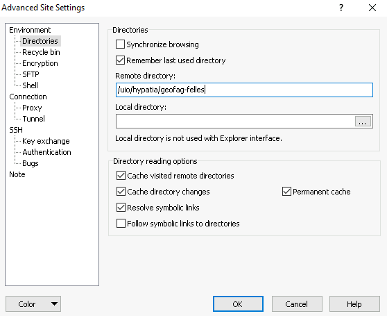 Screenshot showing WinSCP path config