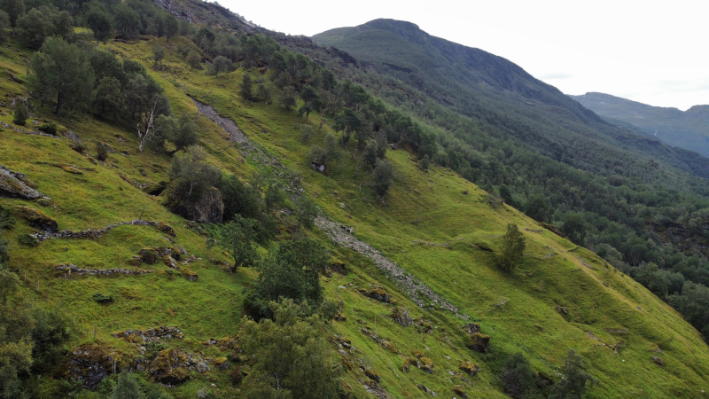 Shallow landslide in an unforested slope at the Ryo case study site in Aurland, Western Norway. Photo: Ingar Haug Steinholt.