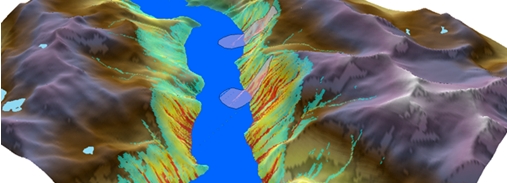 Risk of avalanches and landslides direction is an example of what can be calculated using a geometric analysis. Image: Dept. of Geosciences.