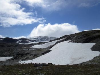 Det er mange fonner på Finse. Fonner er i motsetning av isbreer snø og ismasse som ikke beveger seg nedover. Disse fonnene ligger ved Midtdalsbreen som er en av brearmene til Hardangerjøkulen, Finse.