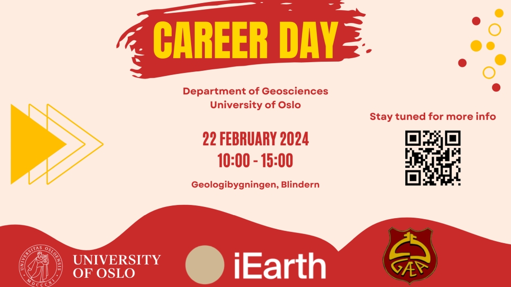 Geosciences Student Career Day  – GFU, iEarth og GÆA. Poster: Lefteris/UiO