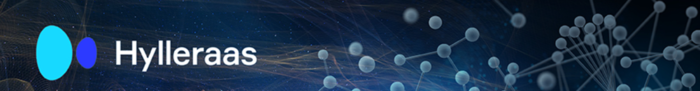 The photo is showing the logo for the Hylleraas Centre, a dark blue stripe with the name and molekyles. 