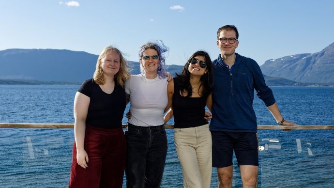 The current Young Researcher Parliament Respresentatives Helena Hradiska, Inga Schmidtke, Manuela Leal Nader and Oliver Macphail Bohle at Malangen resort