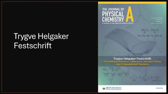 A photo with the title "Trygve Helgaker Festschript" and the frontpage of The Journal of the Physical Chemistry", published 18th December 2025. 