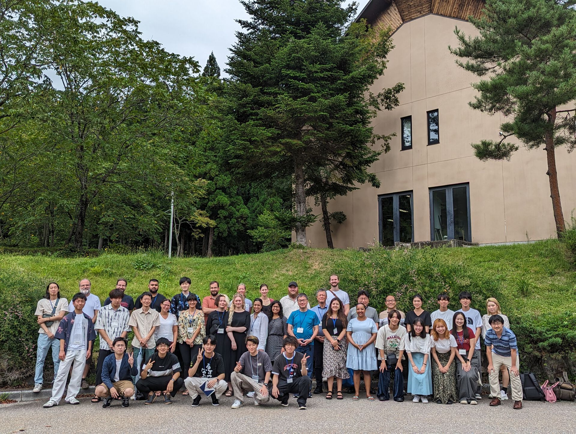 People, group, outside, tree, plants, sky