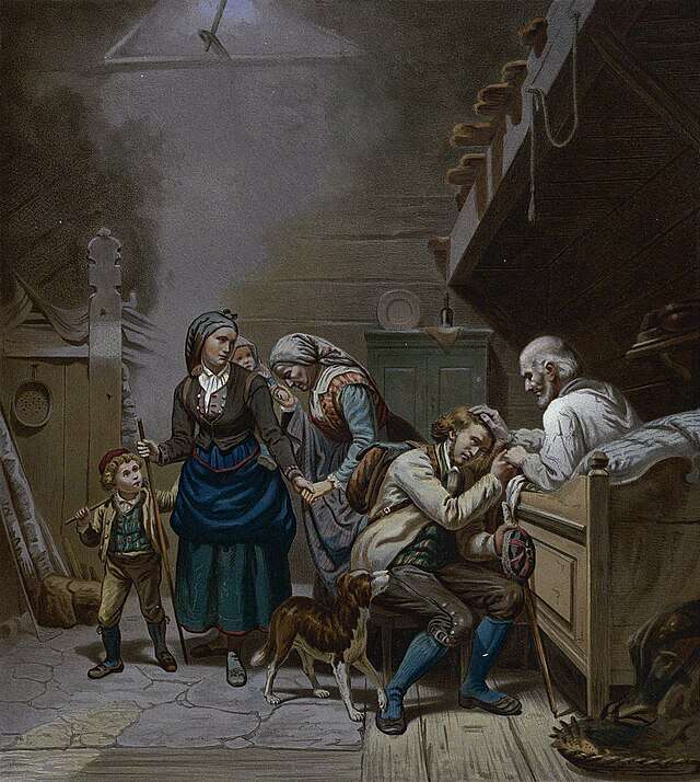 Avskjeden fra Norske Folkelivsbilleder 05  malt av Adolph Tidemand (1814-1876). Wikimedia Commons.  