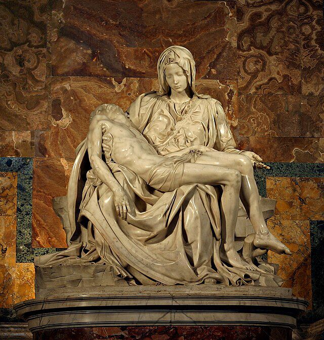 Pietà laget av Michaelangelo. Fra Peterskirken i Roma, Wikimedia Commons.