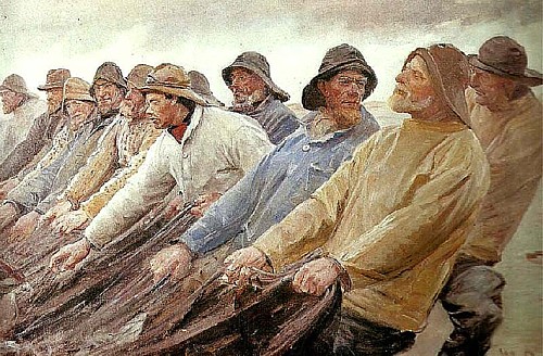 Fiskere trekker vot ved Skagen, Michael Ancher