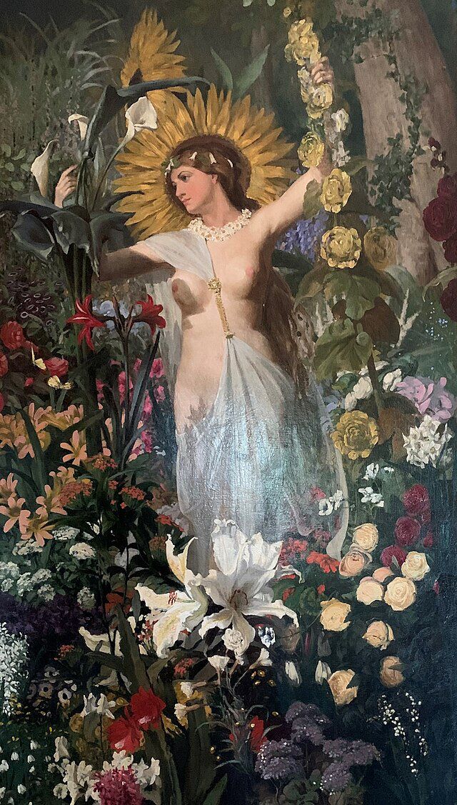 Flora malt i 1874av den britiske kunstneren Valentine Bromley (1848 – 1877). Wikmedia Commens. 